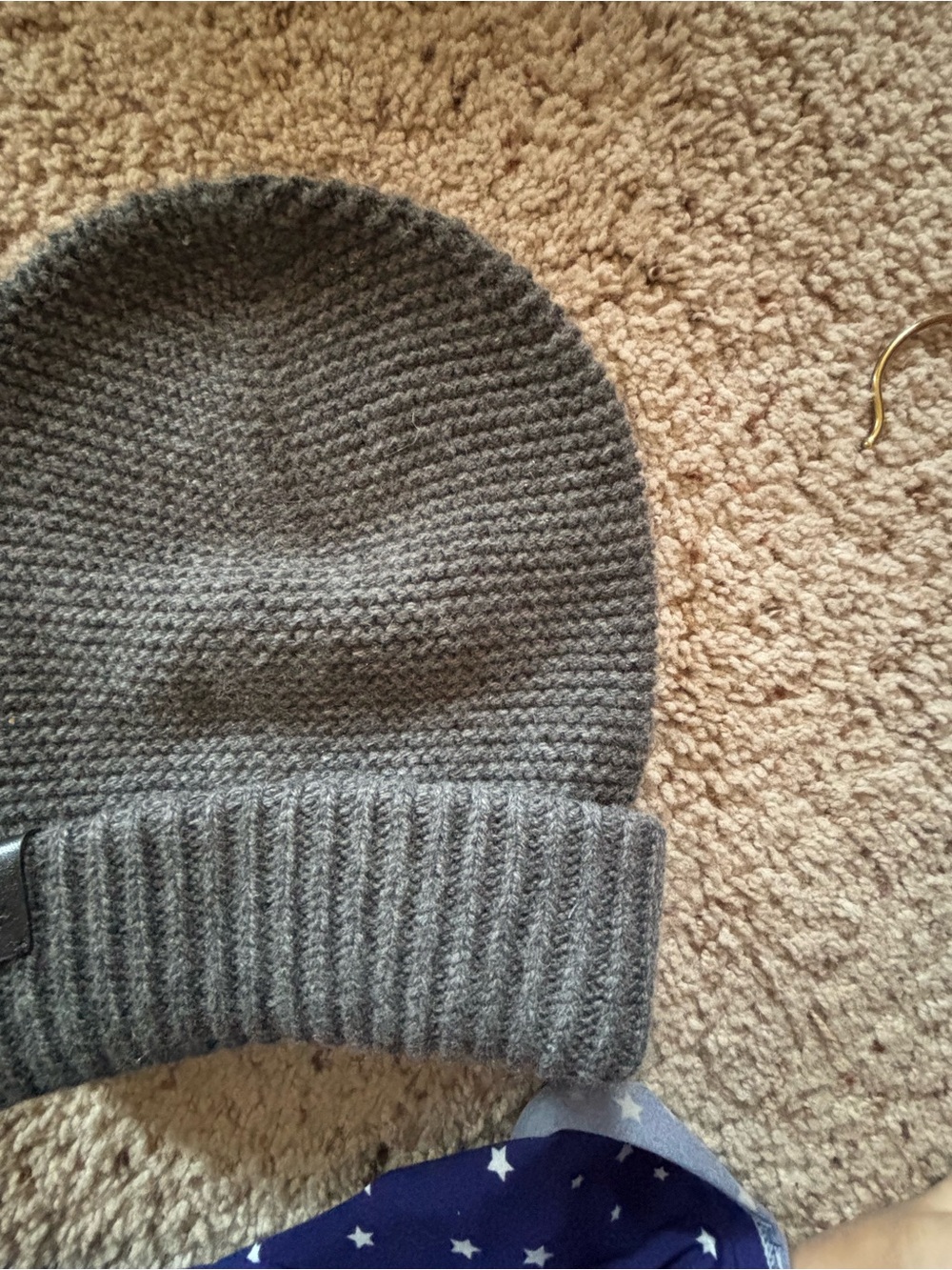 Hermes Gray Cashmere Beanie Hat with Leather Accents Men's Small - Picture 5 of 8